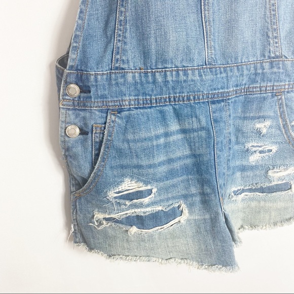 AMERICAN‎ EAGLE DISTRESSED SHORT OVERALLS XS - Picture 2 of 13